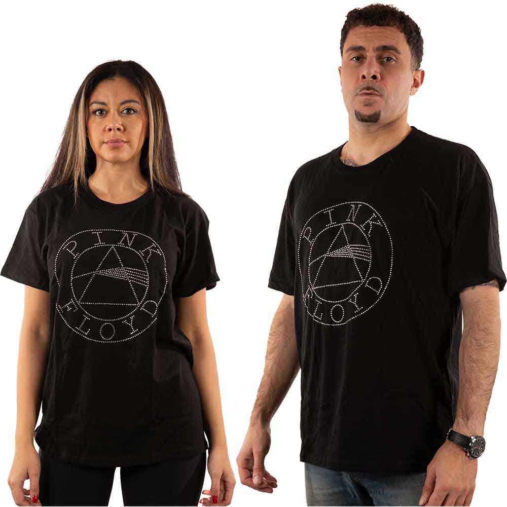 Pink Floyd Unisex T-Shirt: Circle Logo (Black) (Embellished)