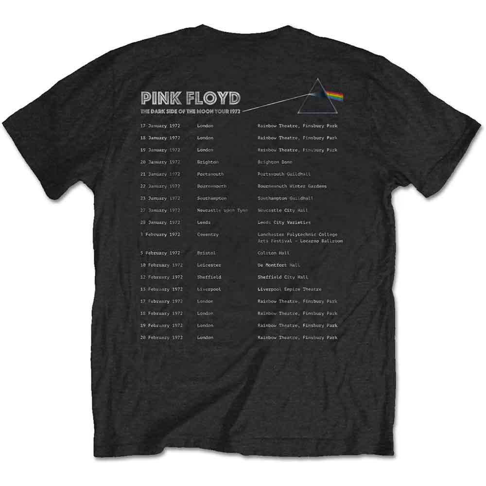 Pink Floyd Unisex T-Shirt: Dark Side of the Moon 1972 Tour (Black) (Back Print)
