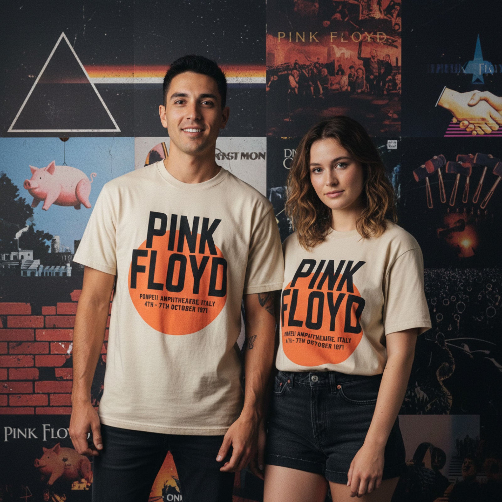 Pink Floyd Unisex Unplugged T-Shirt: Pompeii Circle Wash (Sand) (Back Print)
