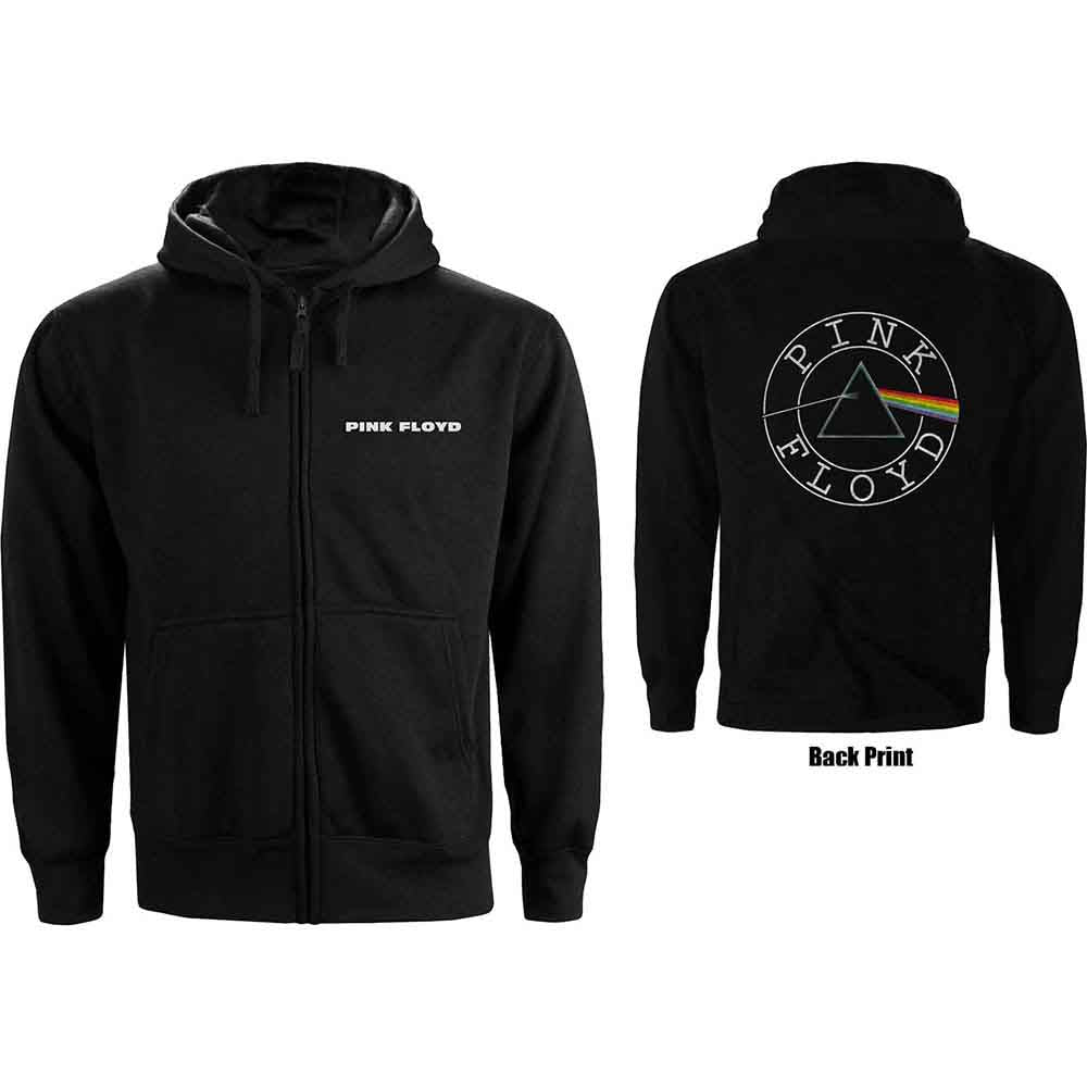 Pink Floyd Ladies Zipped Hoodie: Circle Logo (Black) (Back Print)