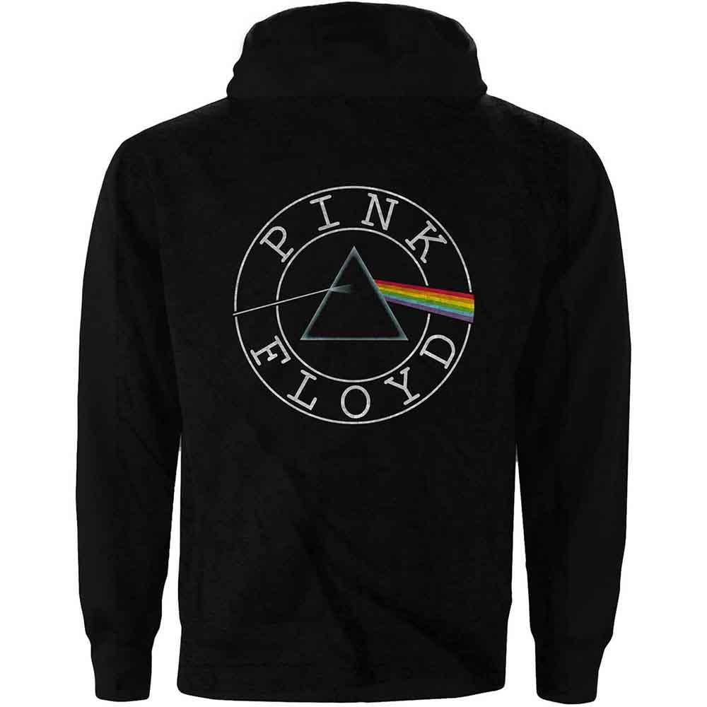 Pink Floyd Ladies Zipped Hoodie: Circle Logo (Black) (Back Print)