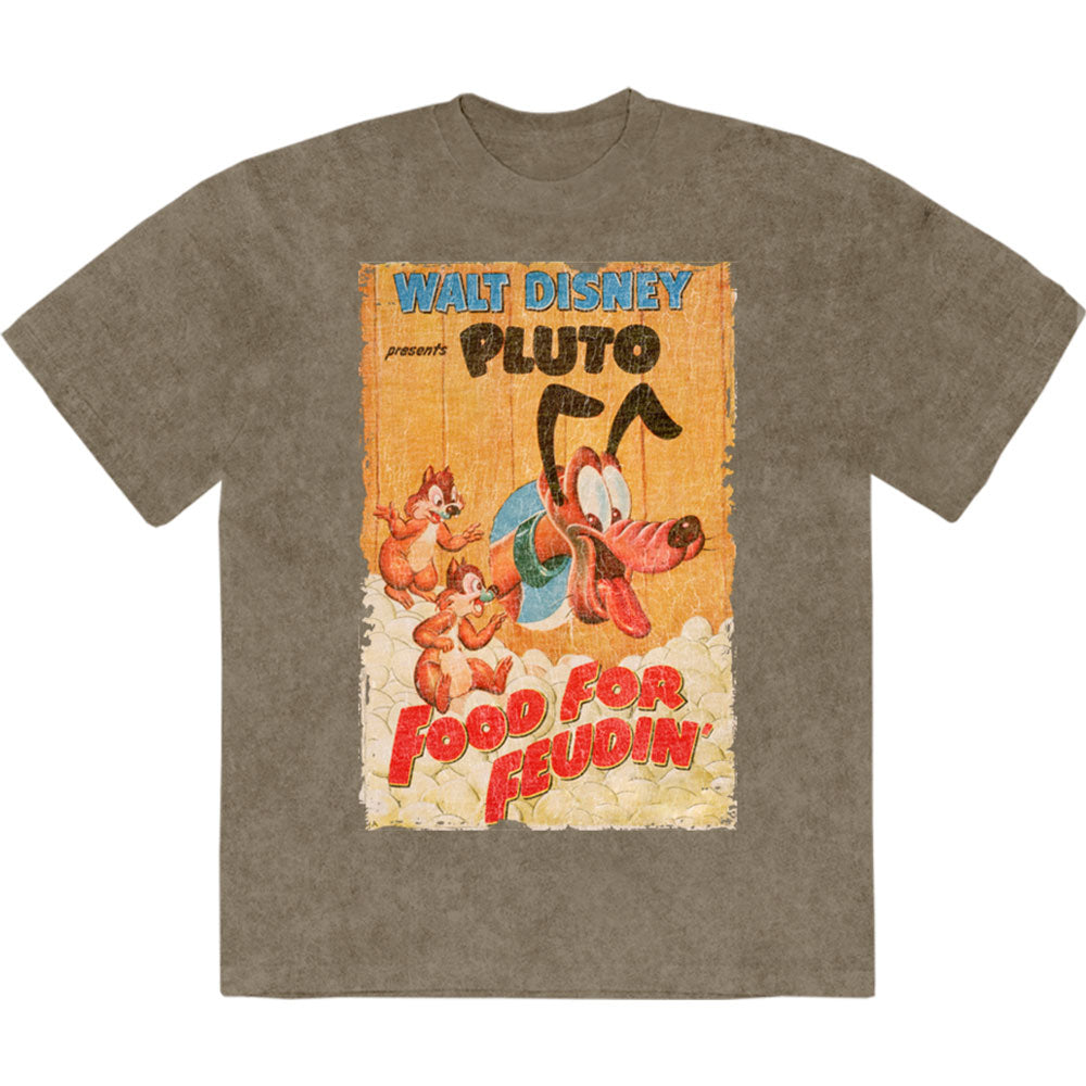 Disney Unisex Stone Wash T-Shirt: Pluto Food For Feudin' (Green)