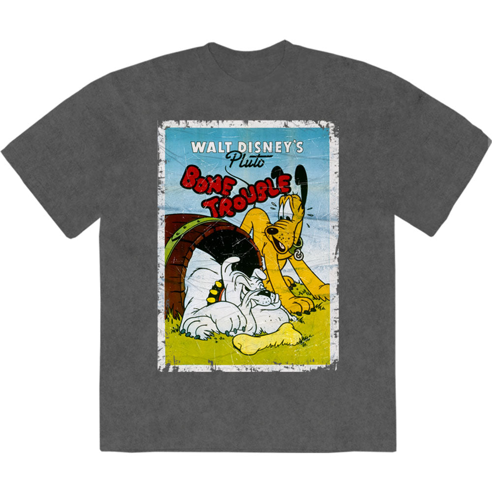 Disney Unisex Stone Wash T-Shirt: Pluto Bone Trouble (Charcoal Grey)