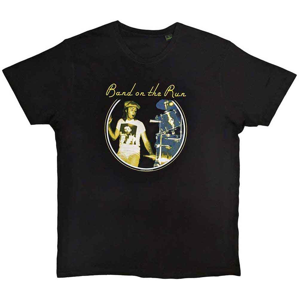 Paul McCartney Unisex T-Shirt: Wings Band on the Run (Black) (Back Print)