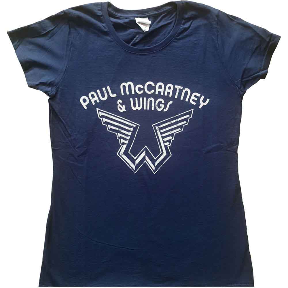 Paul McCartney Ladies T-Shirt: Wings Logo (Navy Blue)