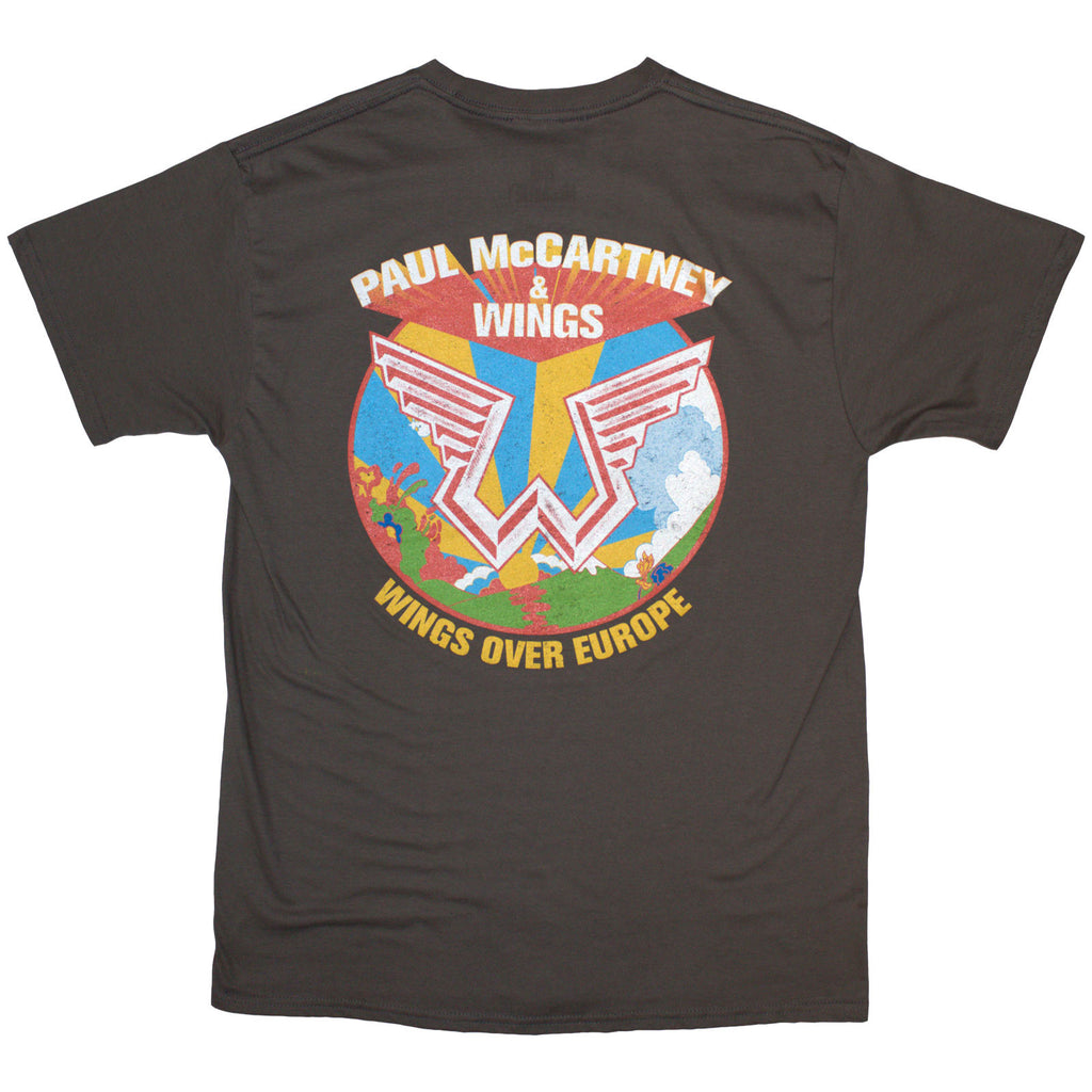 Paul McCartney Unisex T-Shirt: Wings Over Europe (Charcoal Grey) (Back Print)