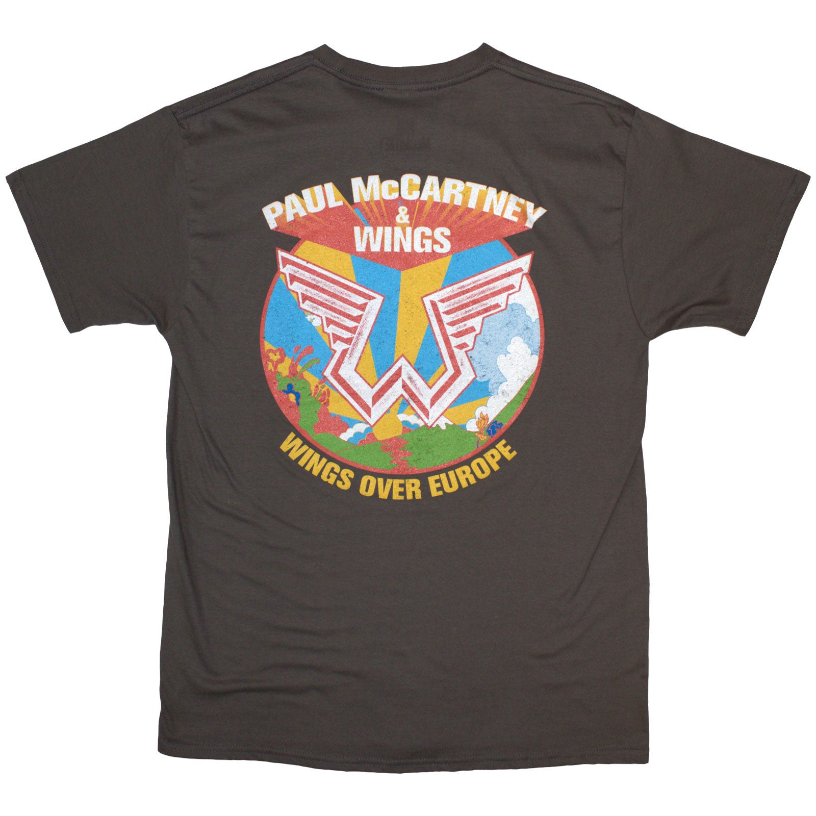 Paul McCartney Unisex T-Shirt: Wings Over Europe (Charcoal Grey) (Back Print)
