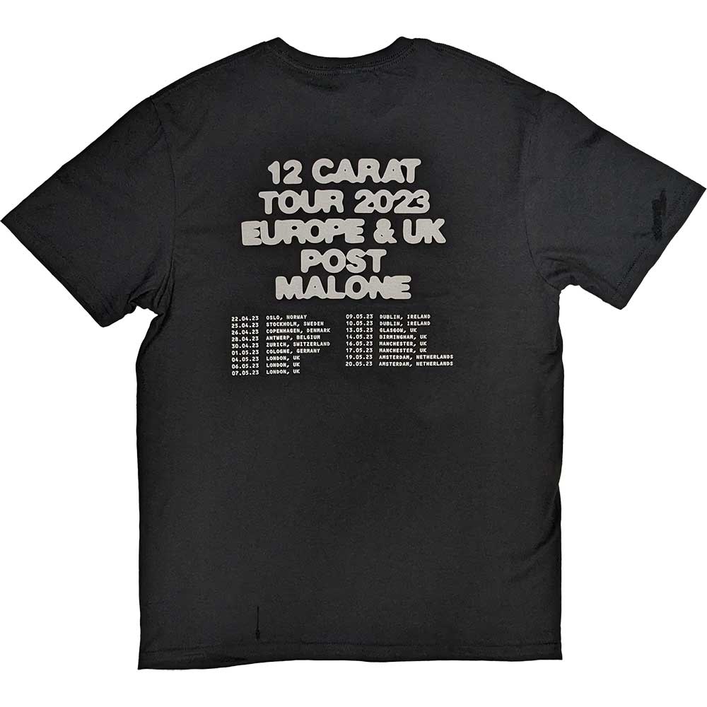 Post Malone Unisex T-Shirt: Fangs 2023 Tour Dates (Black) (Back Print & Ex-Tour)