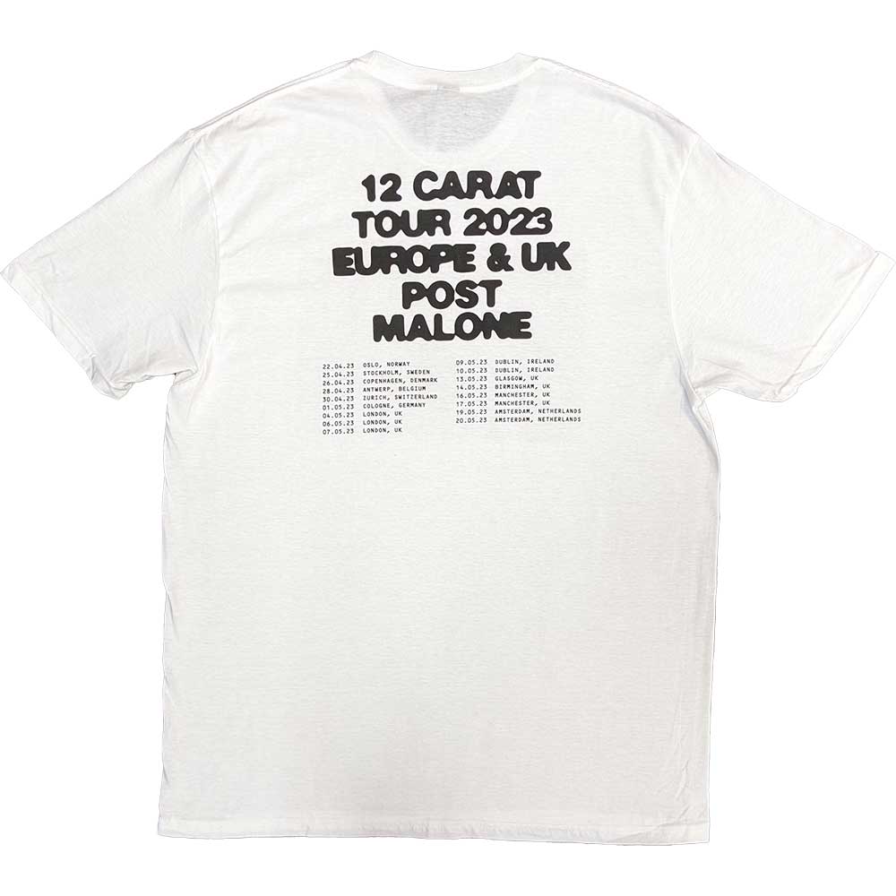 Post Malone Unisex T-Shirt: Resurface 2023 Tour Dates (White) (Back Print & Ex-Tour)