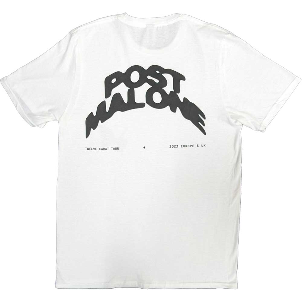 Post Malone Unisex T-Shirt: Curved Logo 2023 Tour (White) (Back Print & Ex-Tour)