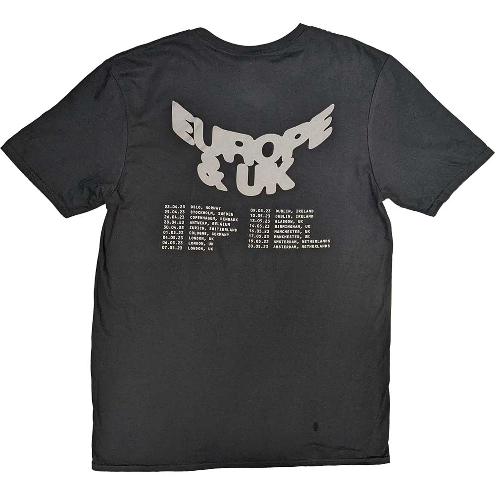 Post Malone Unisex T-Shirt: Curved Logo 2023 Tour Dates (Black) (Back Print & Ex-Tour)