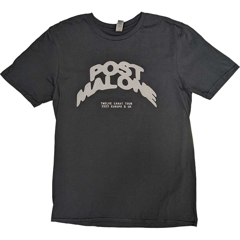 Post Malone Unisex T-Shirt: Curved Logo 2023 Tour Dates (Black) (Back Print & Ex-Tour)
