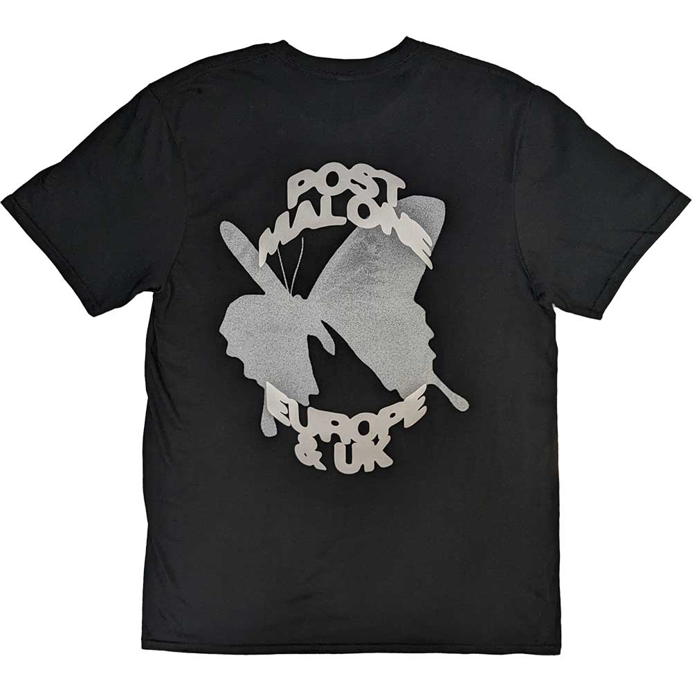 Post Malone Unisex T-Shirt: Butterfly Logo 2023 Tour (Black) (Back Print & Ex-Tour)