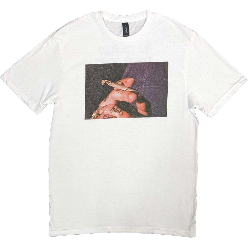 Post Malone Unisex T-Shirt: Burn It Down 2023 Tour Dates (White) (Back Print & Ex-Tour)