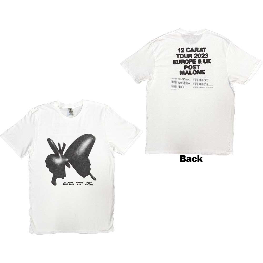 Post Malone Unisex T-Shirt: Inflatable Butterfly 2023 Tour (White) (Back Print & Ex-Tour)
