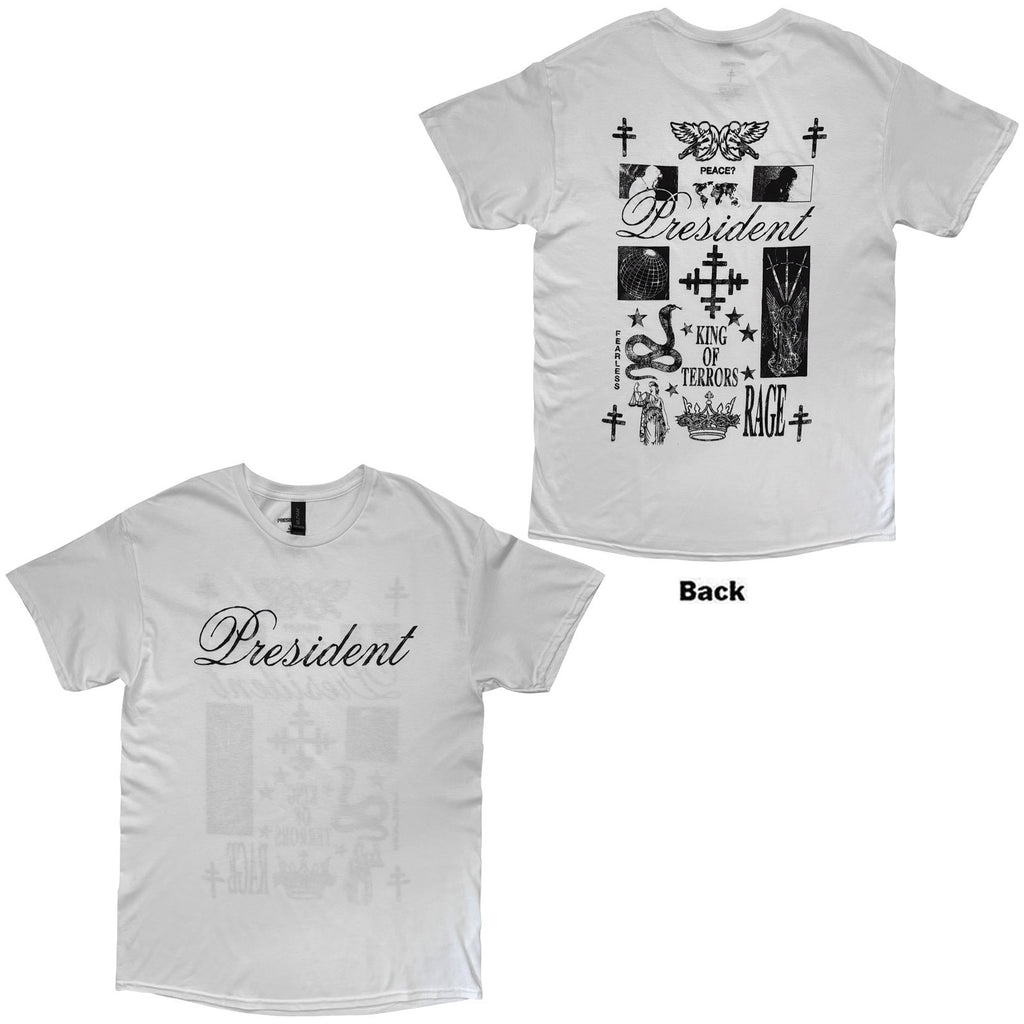 President Unisex T-Shirt: King Of Terrors (White) (Back Print)