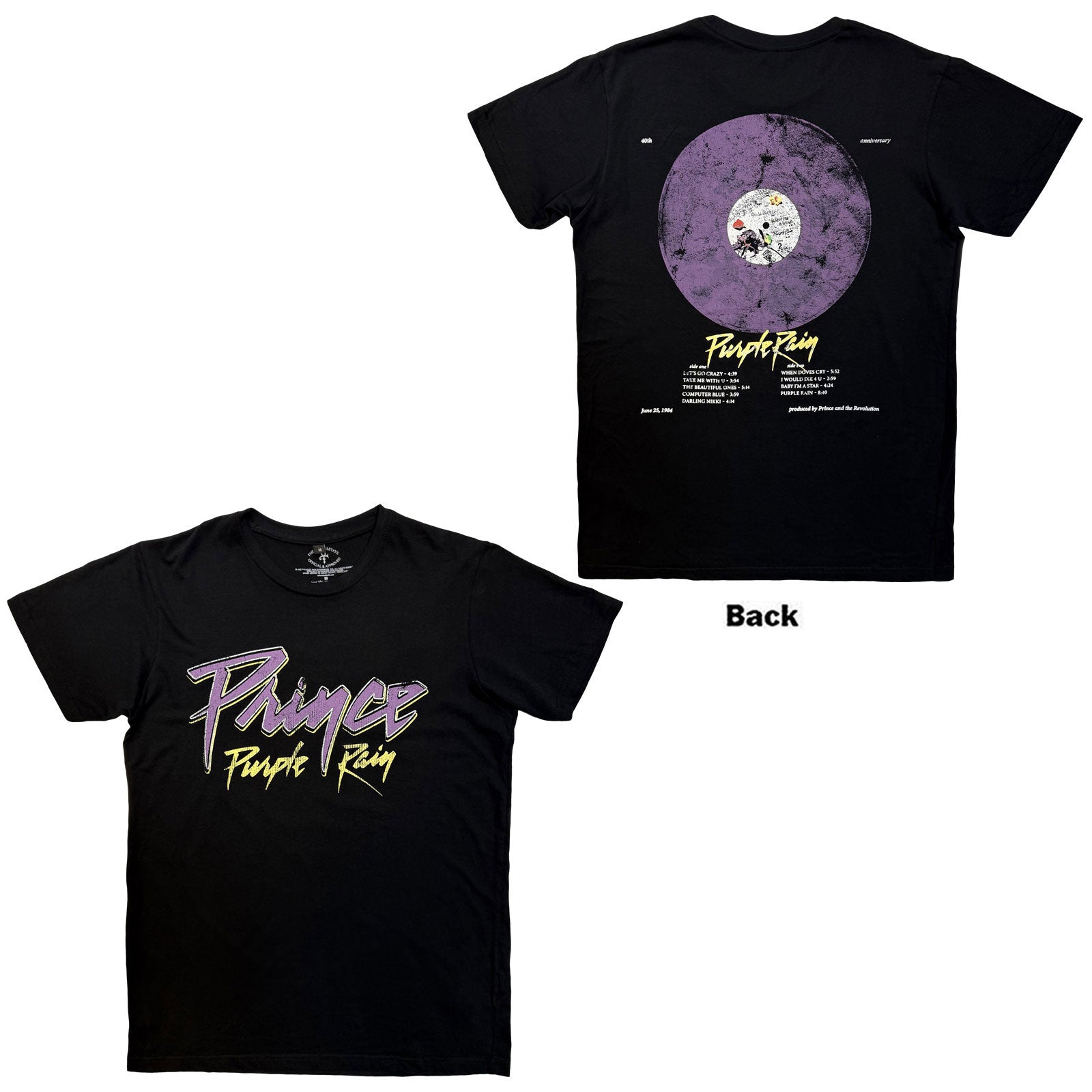 Prince Unisex Premium Carbon T-Shirt: Purple Rain 40th Anniversary (Black) (Back Print)