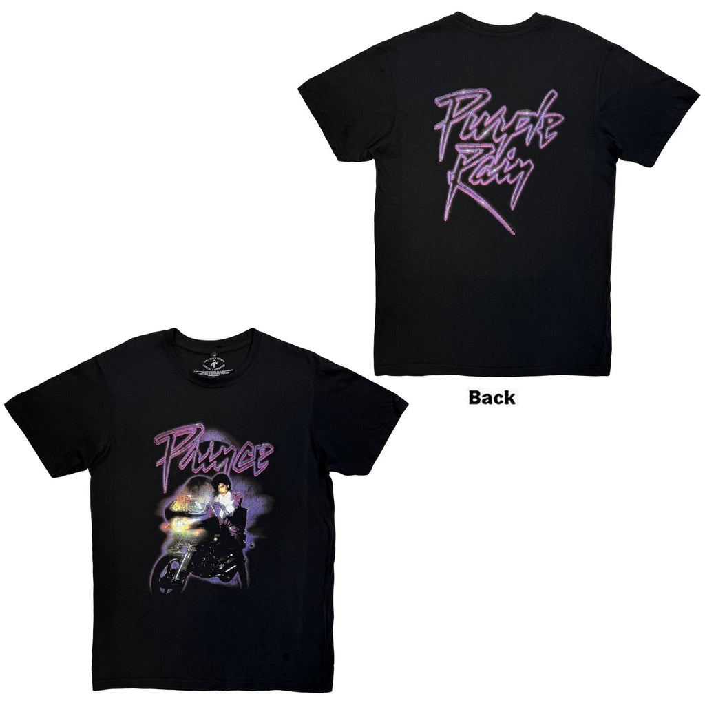 Prince Unisex Premium Carbon T-Shirt: Purple Rain Logo Outline (Black) (Back Print)
