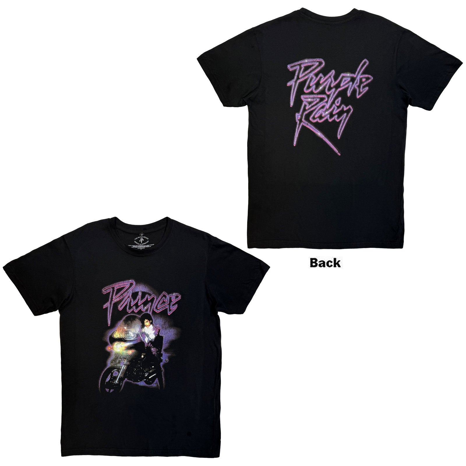 Prince Unisex Premium Carbon T-Shirt: Purple Rain Logo Outline (Black) (Back Print)