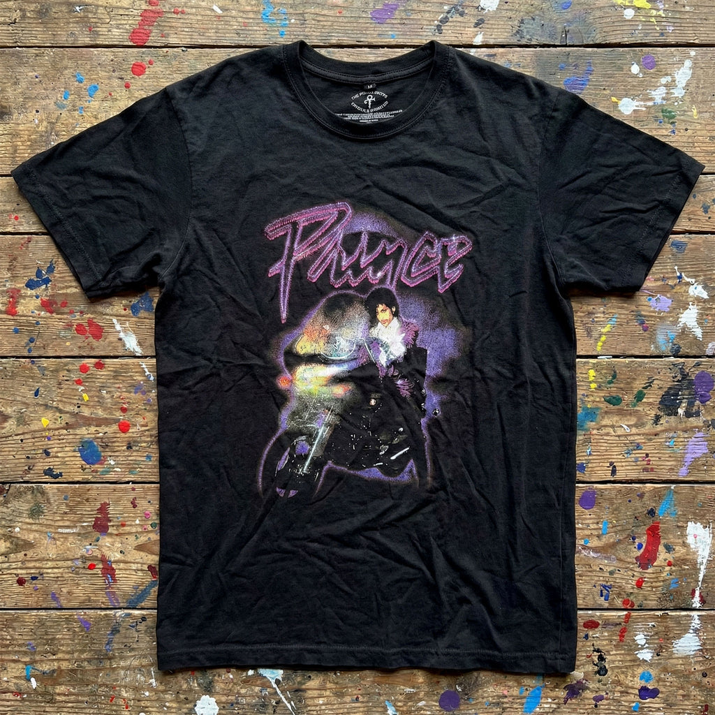 Prince Unisex Premium Carbon T-Shirt: Purple Rain Logo Outline (Black) (Back Print)