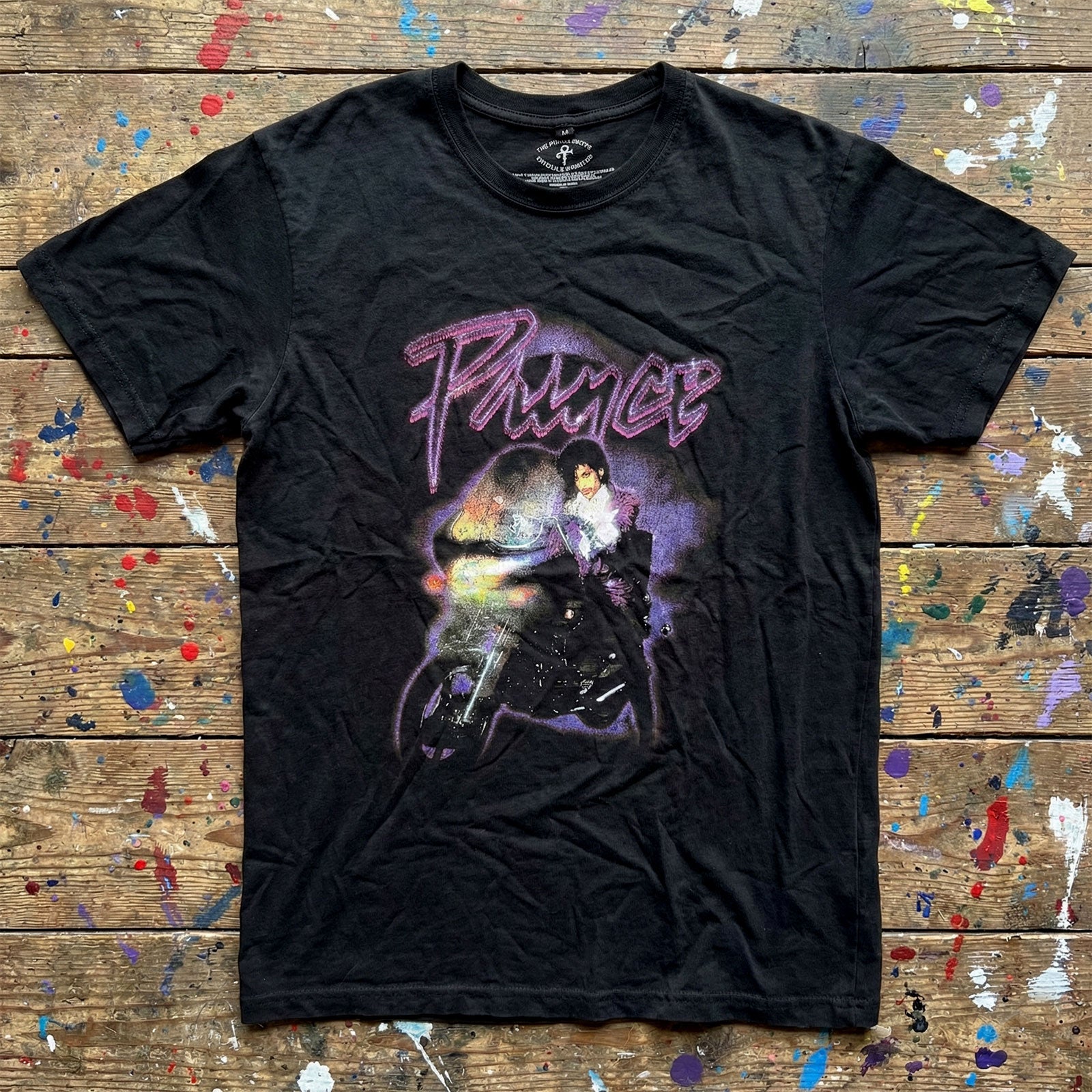 Prince Unisex Premium Carbon T-Shirt: Purple Rain Logo Outline (Black) (Back Print)