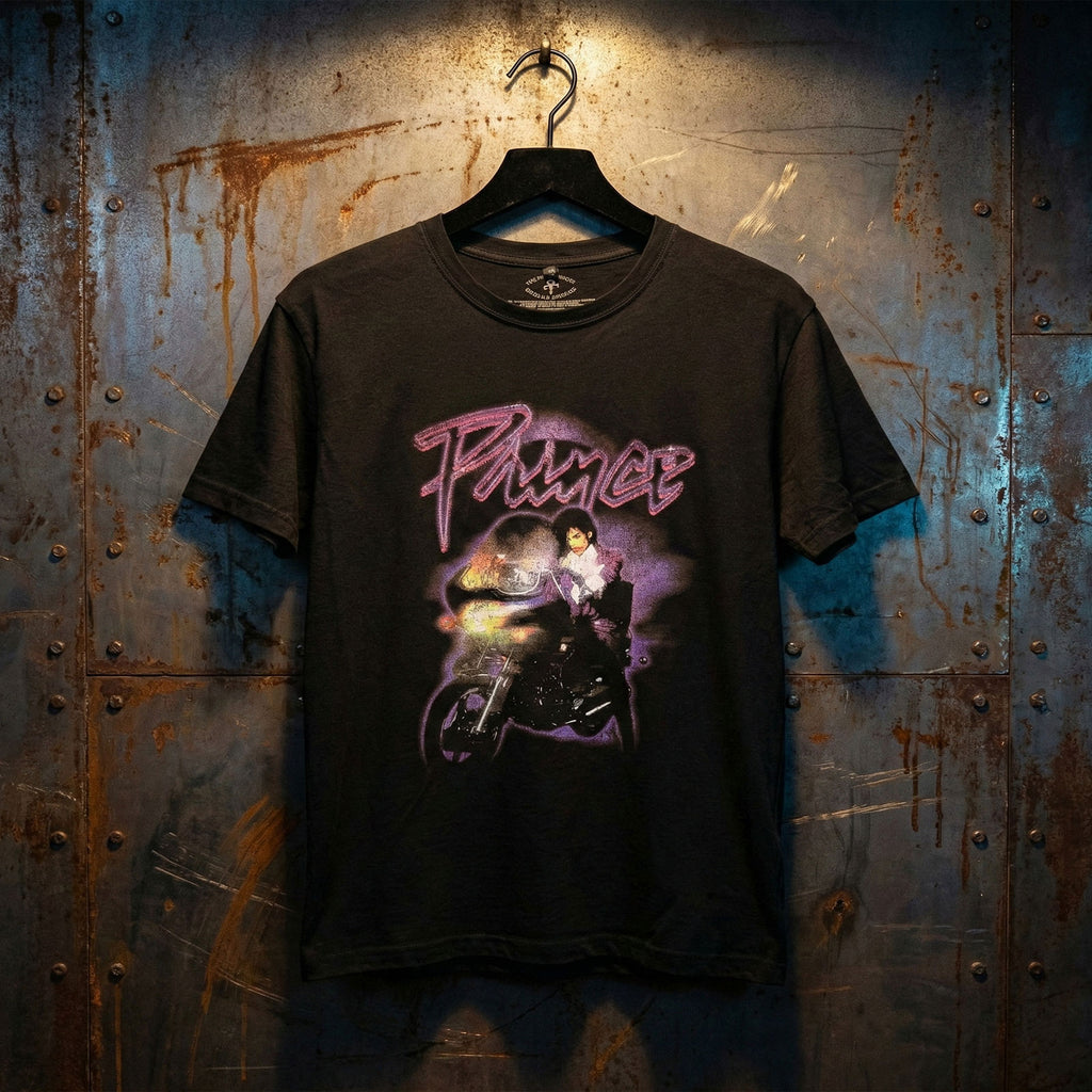 Prince Unisex Premium Carbon T-Shirt: Purple Rain Logo Outline (Black) (Back Print)