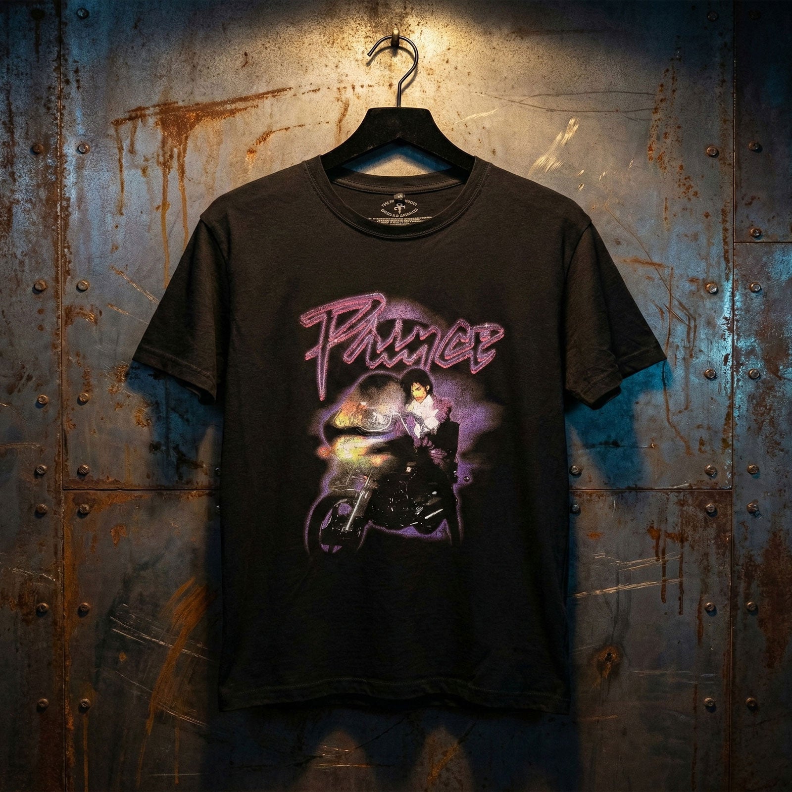 Prince Unisex Premium Carbon T-Shirt: Purple Rain Logo Outline (Black) (Back Print)