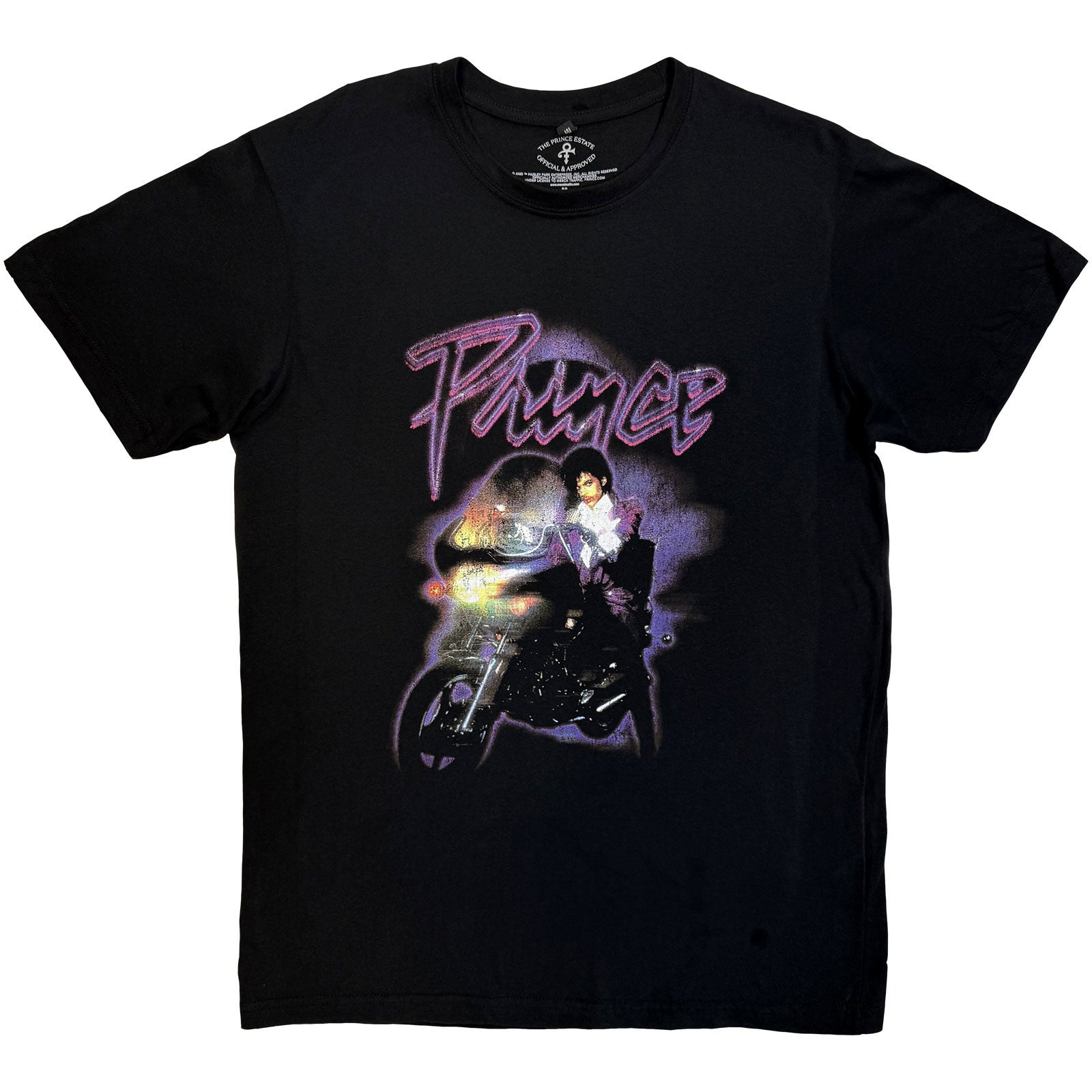 Prince Unisex Premium Carbon T-Shirt: Purple Rain Logo Outline (Black) (Back Print)