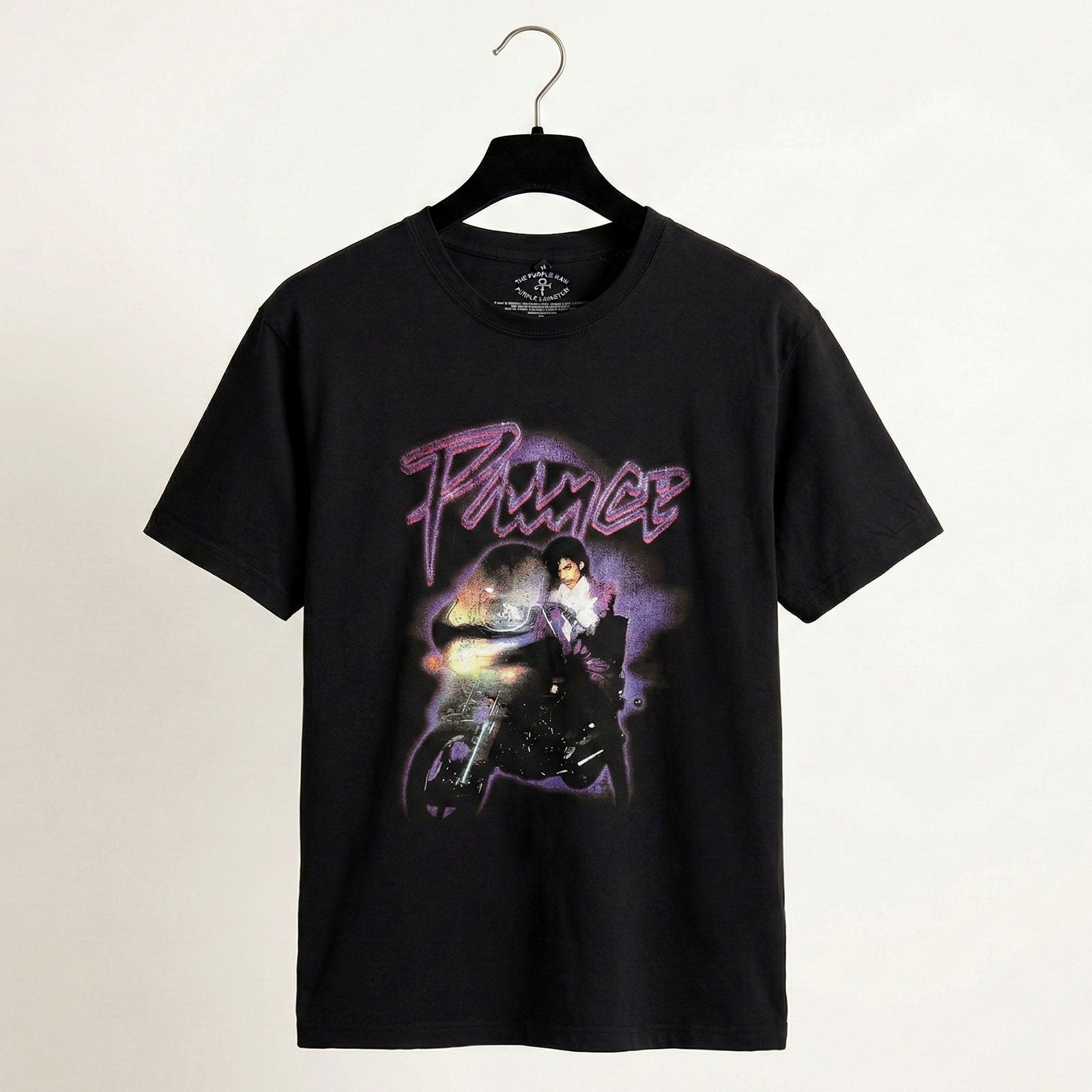 Prince Unisex Premium Carbon T-Shirt: Purple Rain Logo Outline (Black) (Back Print)