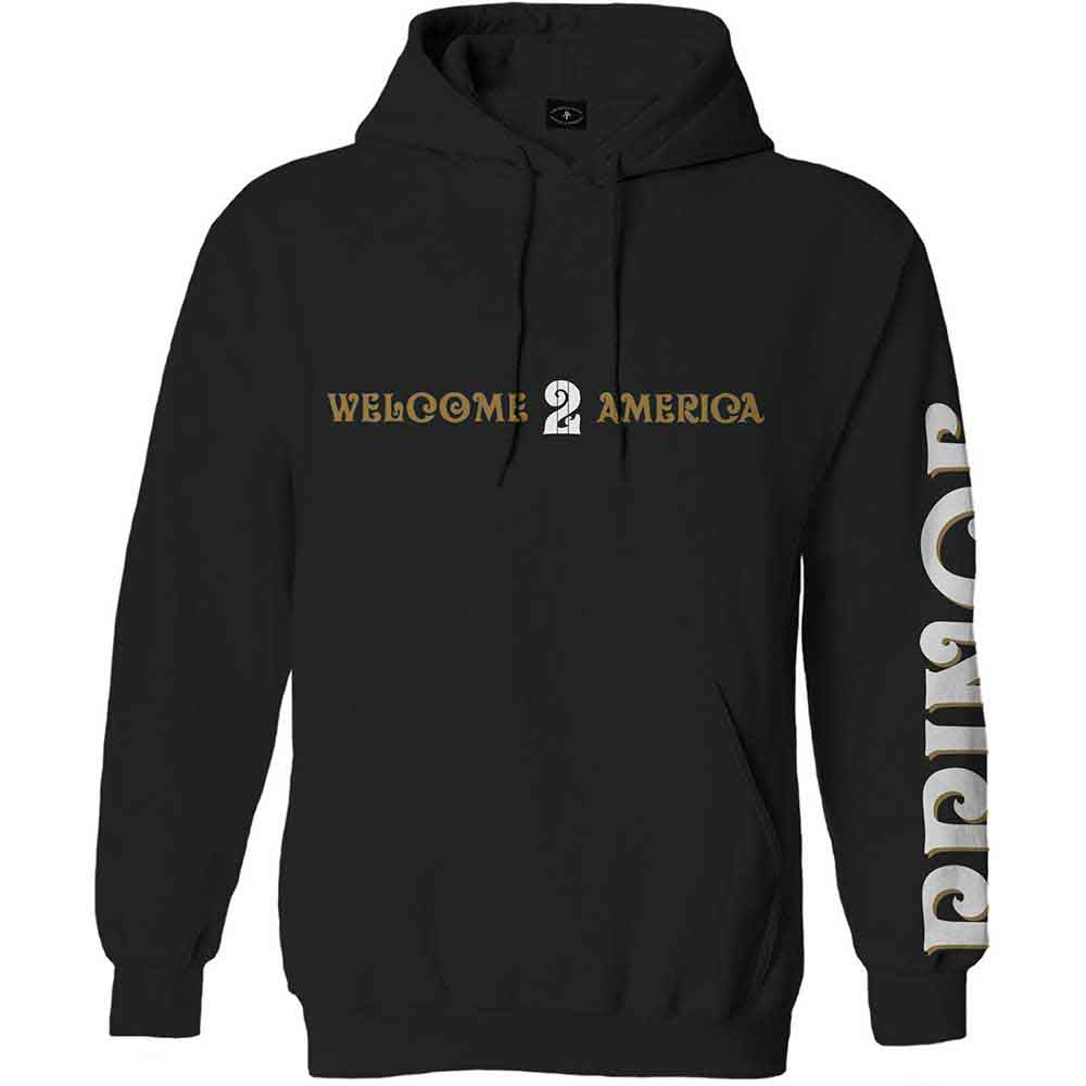 Prince Unisex Pullover Hoodie: Welcome 2 America (Black) (Back & Sleeve Print)