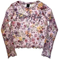 Prince Ladies Long Sleeve Mesh Crop Top: Purple Rain Logo Floral (Pink)