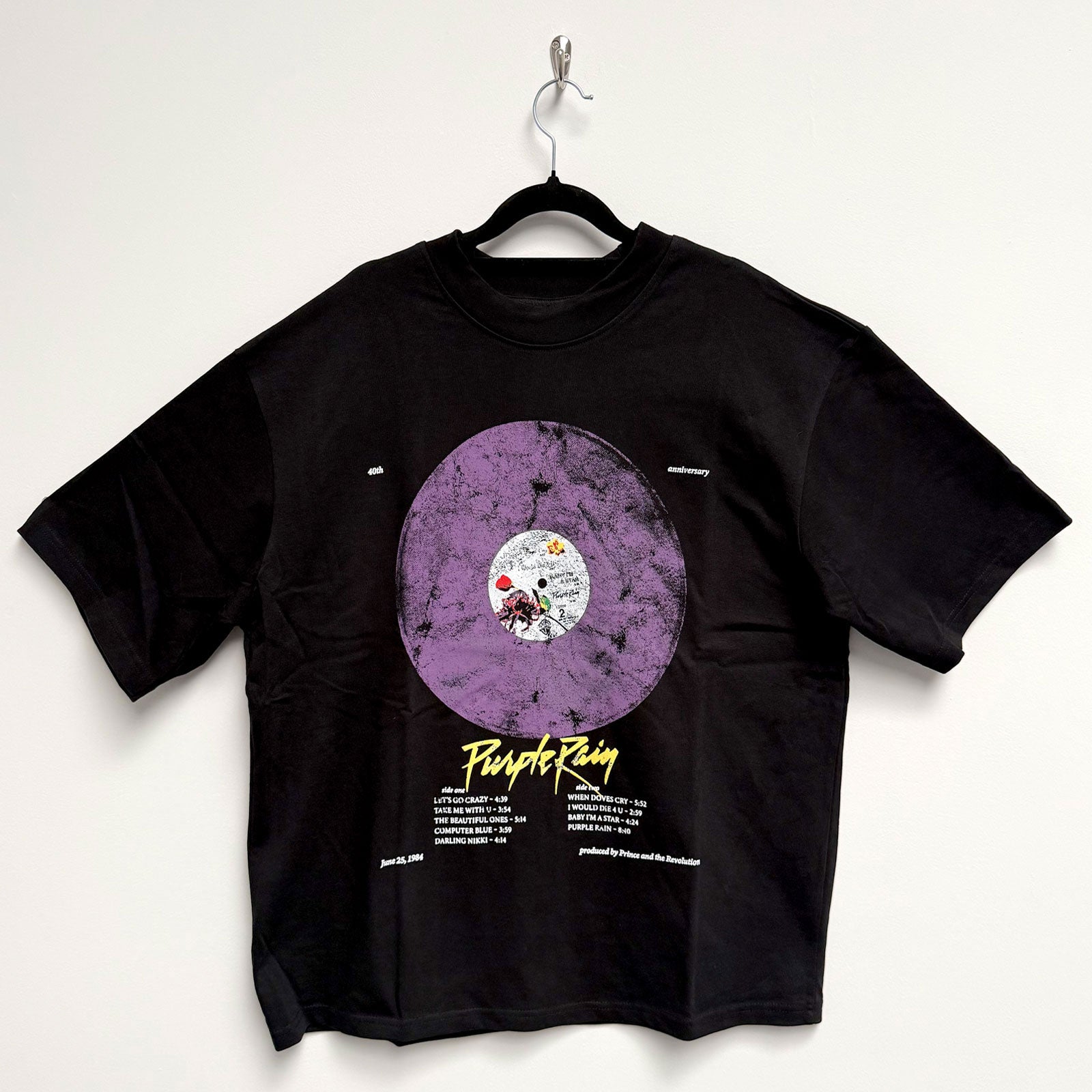 Prince Unisex Oversized Boxy T-Shirt: Purple Rain Disc (Black)
