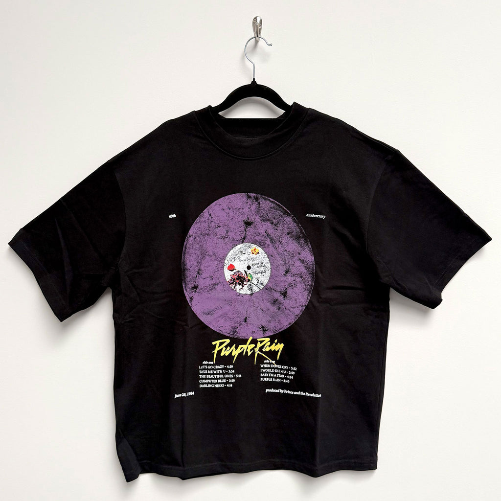 Prince Unisex Oversized Boxy T-Shirt: Purple Rain Disc (Black)