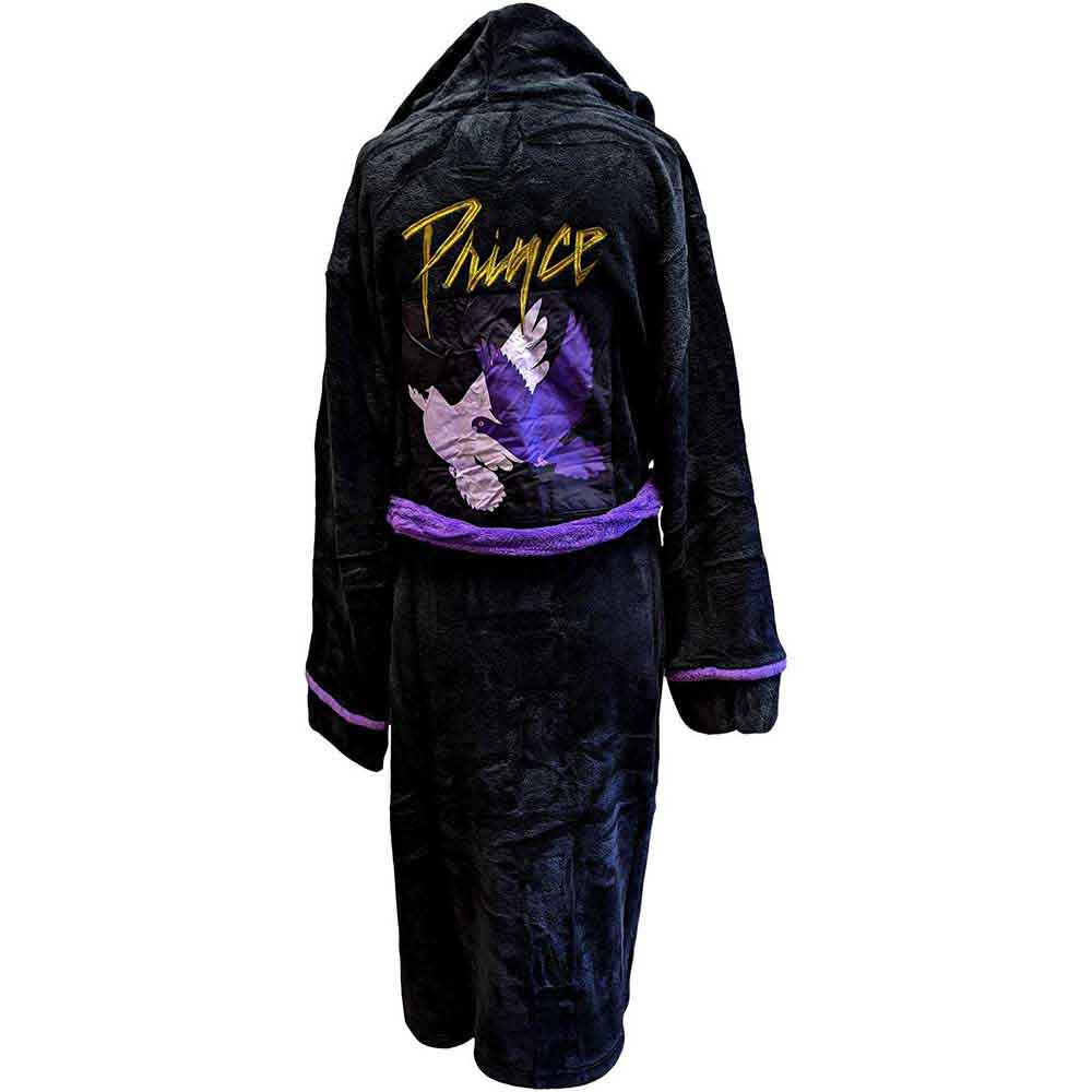 Prince Unisex Bathrobe: Doves (Black) (Back Print)