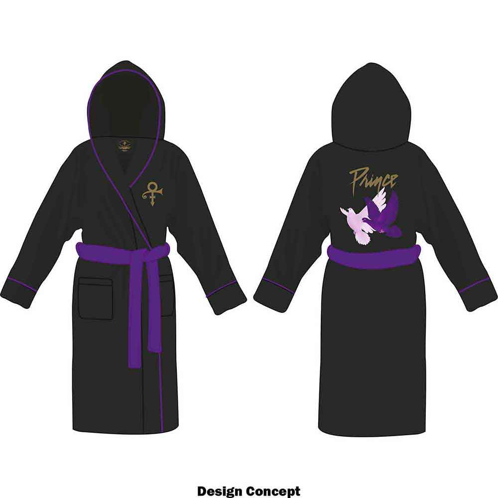 Prince Unisex Bathrobe: Doves (Black) (Back Print)