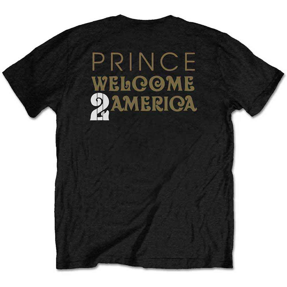 Prince Unisex T-Shirt: W2A White Guitar (Black) (Back Print)