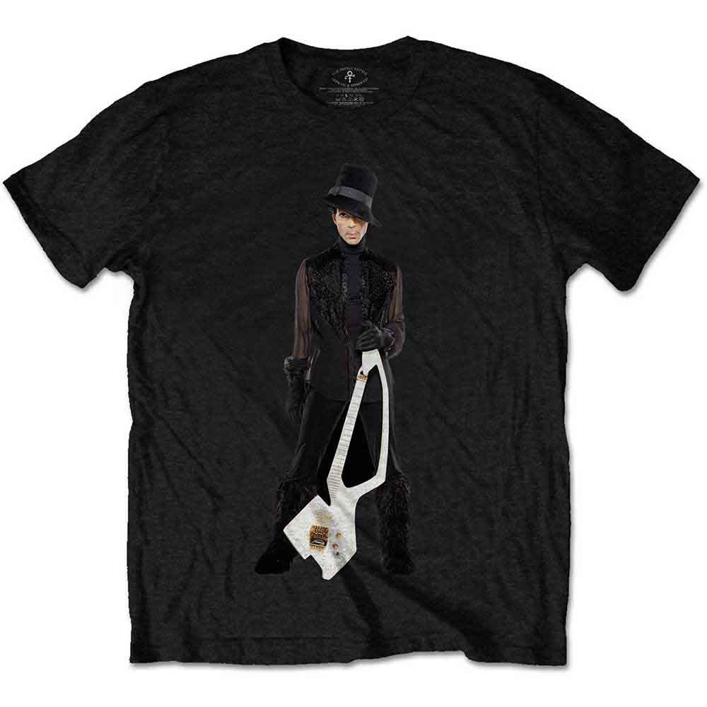 Prince Unisex T-Shirt: W2A White Guitar (Black) (Back Print)