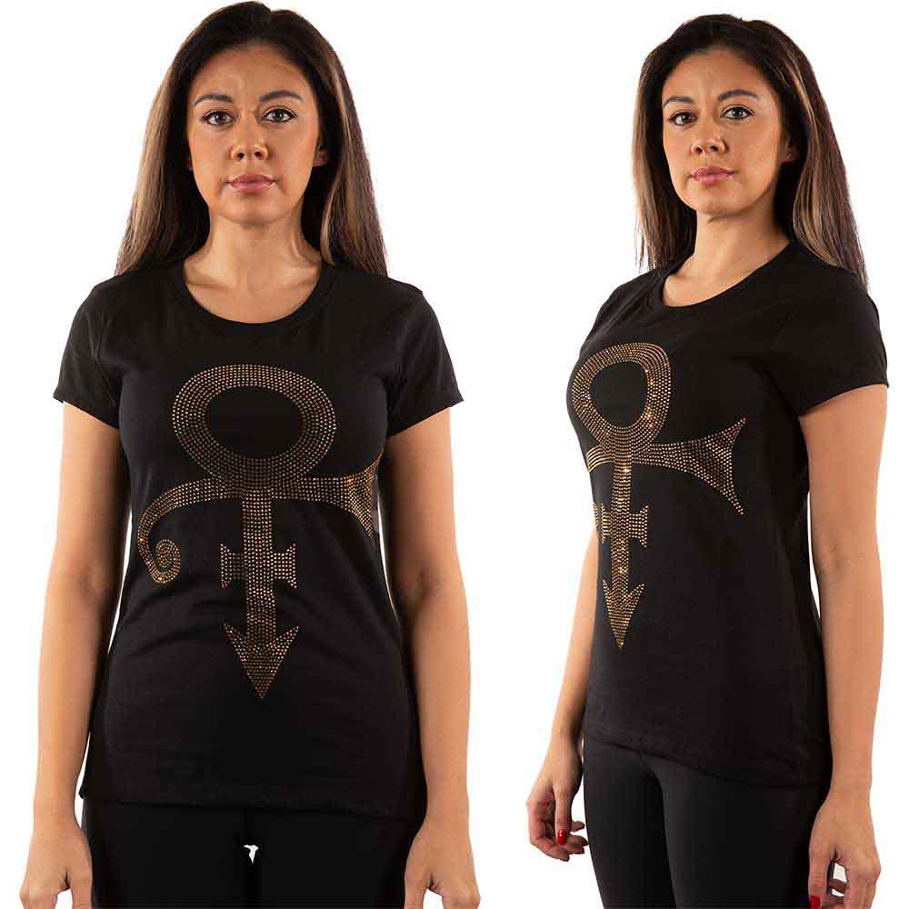 Prince Ladies T-Shirt: Gold Symbol (Black) (Embellished)