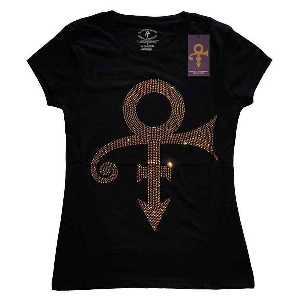 Prince Ladies T-Shirt: Gold Symbol (Black) (Embellished)