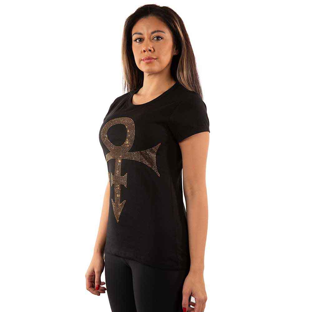 Prince Ladies T-Shirt: Gold Symbol (Black) (Embellished)