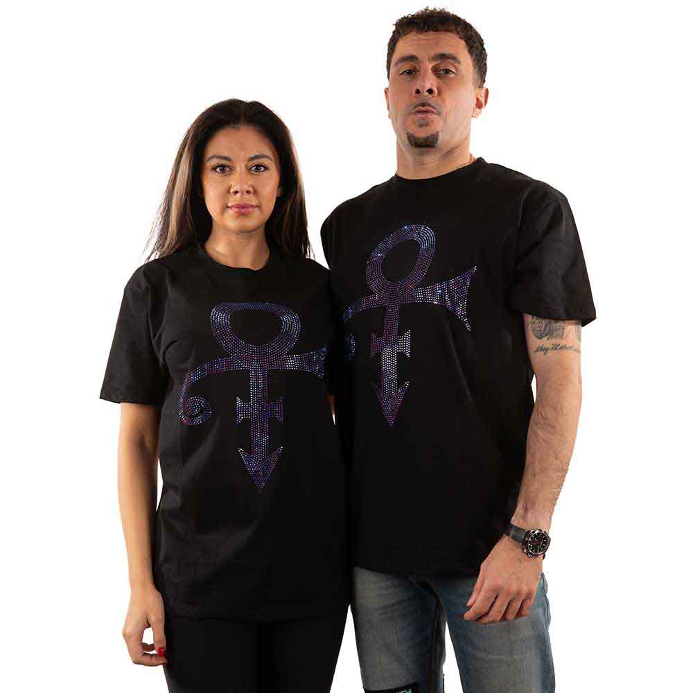 Prince Unisex T-Shirt: Purple Symbol (Black) (Embellished)