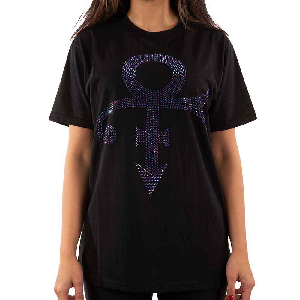 Prince Unisex T-Shirt: Purple Symbol (Black) (Embellished)