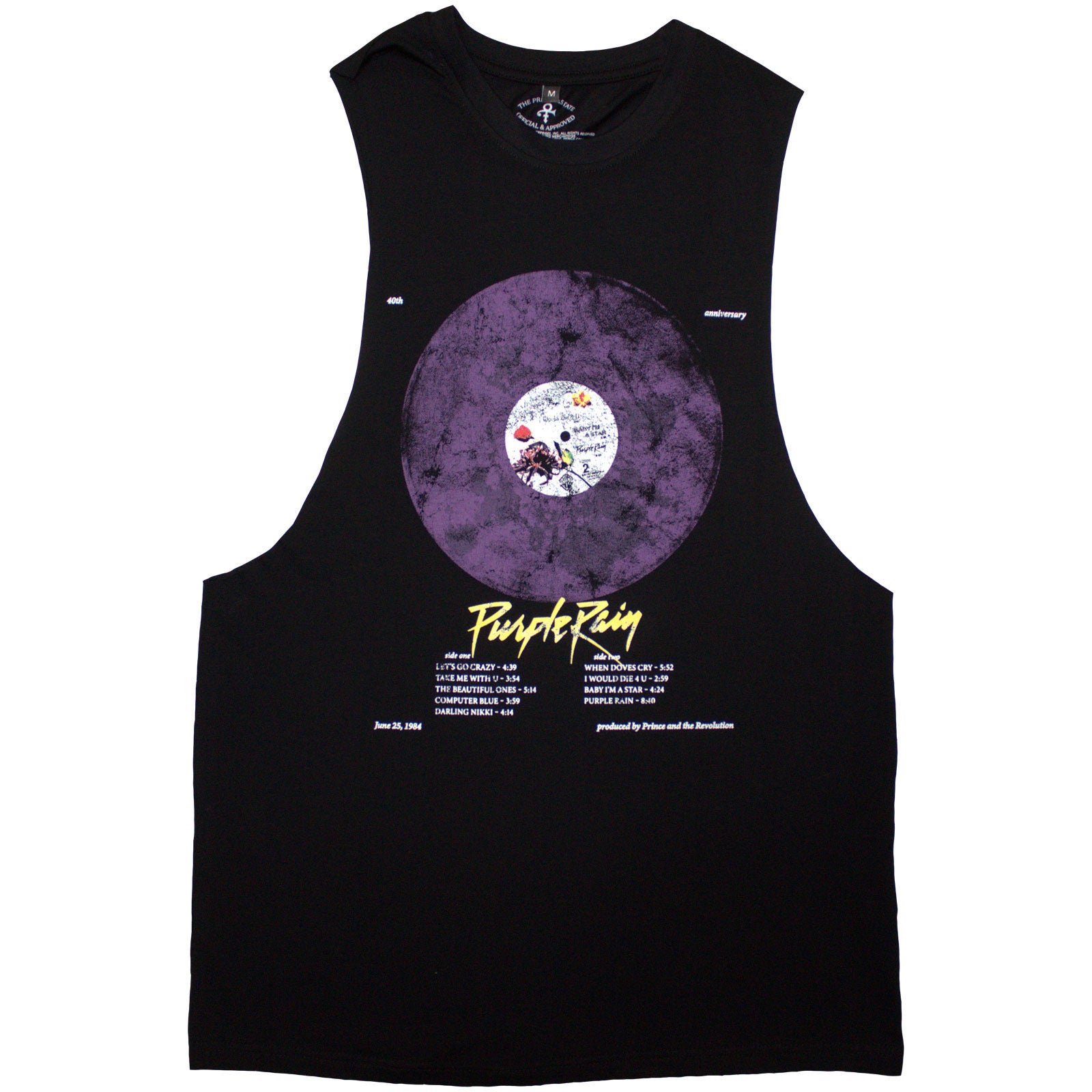 Prince Unisex Vest T-Shirt: Purple Rain Disc (Black)