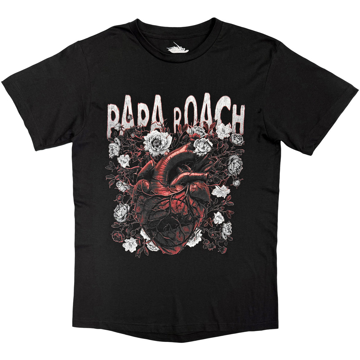 Papa Roach Unisex T-Shirt: Heart Flower (Black) (Back Print)