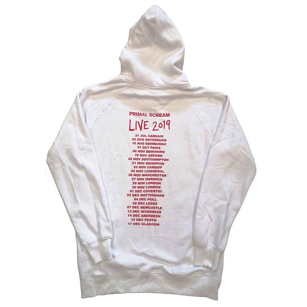 Primal Scream Unisex Pullover Hoodie: Maximum RnR (White) (Back Print & Ex-Tour)