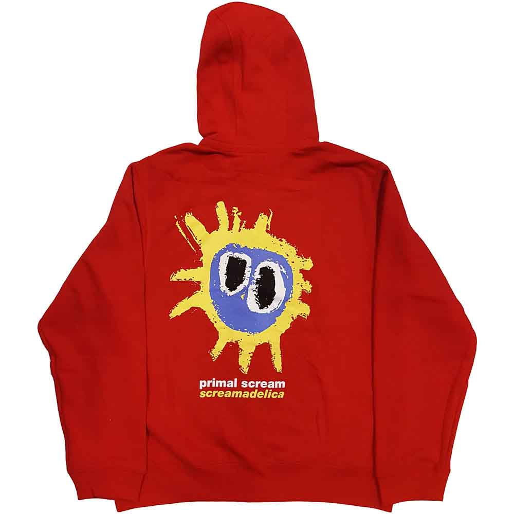Primal Scream Unisex Zipped Hoodie: Screamadelica (Red) (Back Print)