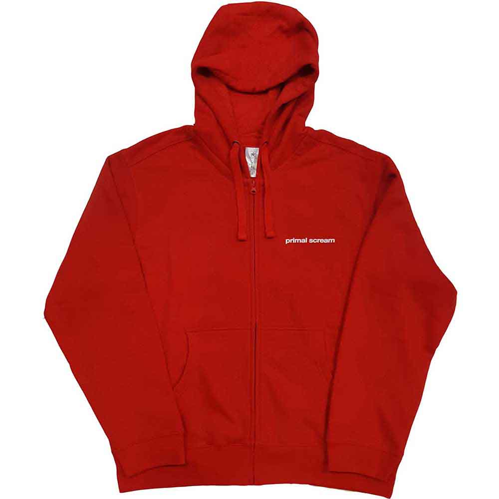 Primal Scream Unisex Zipped Hoodie: Screamadelica (Red) (Back Print)