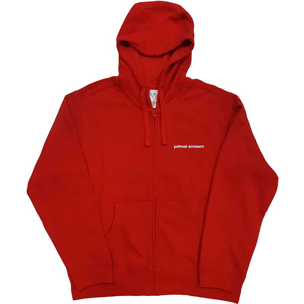 Primal Scream Unisex Zipped Hoodie: Screamadelica (Red) (Back Print)