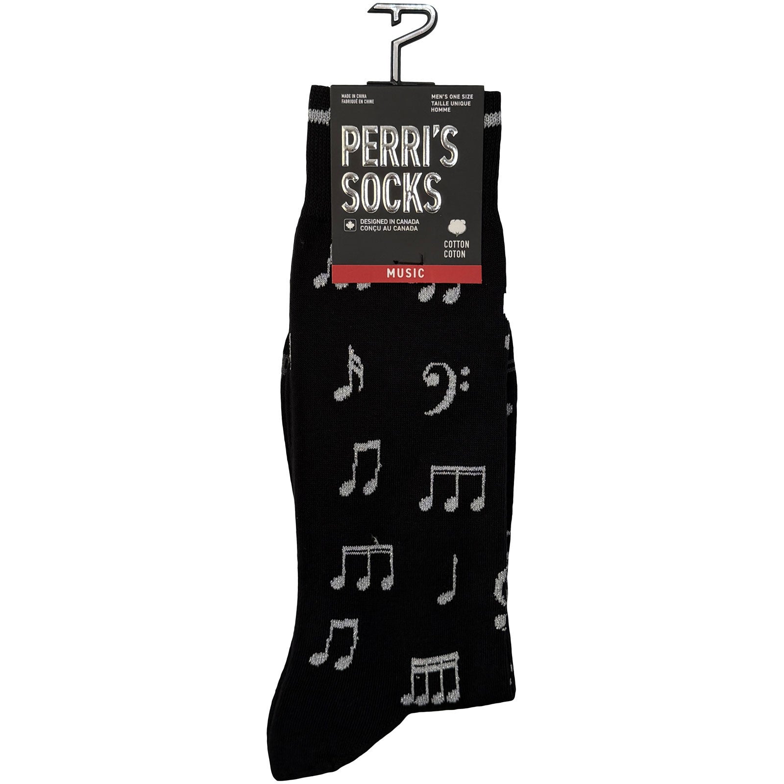 Perri's Unisex Crew Socks: Musical Notes (Black)  (UK Size 6.5 - 11)