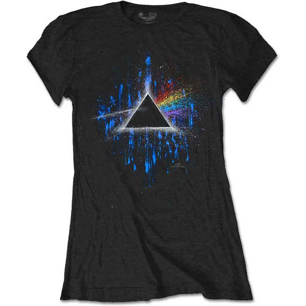 Pink Floyd: Dark Side of the Moon Blue Splatter Ladies T-Shirt (Black)